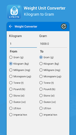 Gram , Kg ,Tons, Milli gram : Weight Convertor Screenshot 1
