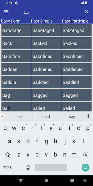 English Verb Forms Dictionary Screenshot 2