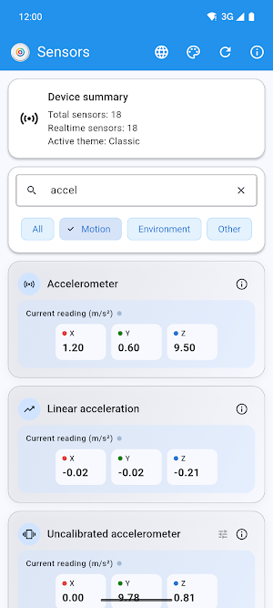 Device sensors Screenshot 2