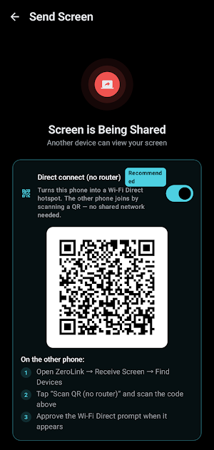 ZeroLink - Phone to phone cast Screenshot 2