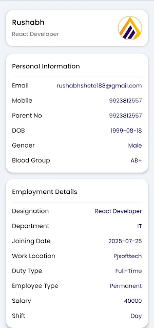 PjSoftTech Employee Portal Screenshot 3