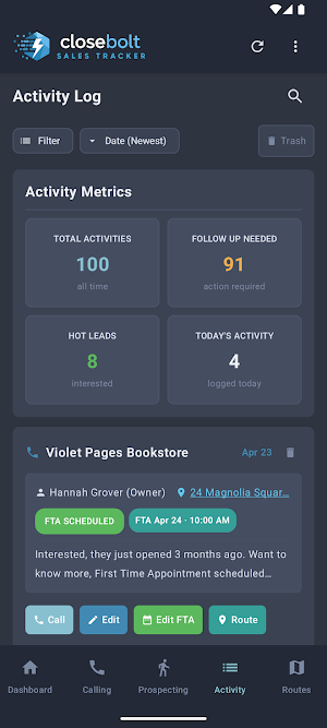Closebolt: Field Sales Tracker Screenshot 1