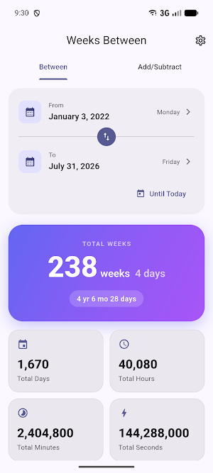 Weeks Between - Date Calc Screenshot 2