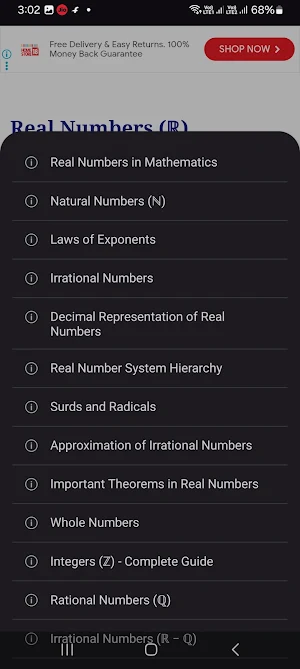 Real Number Quiz & tutorial Screenshot 1