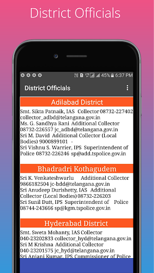 Telangana District Collector Emergency Contacts Screenshot 3