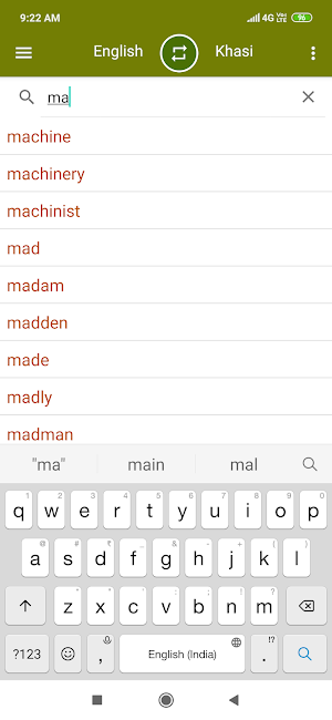 English Khasi Dictionary Screenshot 1