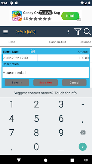 Personal Cash Book App Screenshot 1