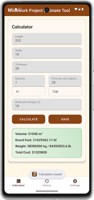 Woodwork Project Estimate Tool Screenshot 2