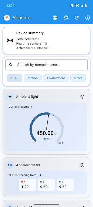 Device sensors Screenshot 1