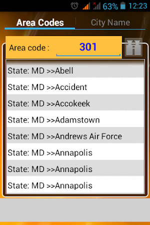 USA AREA CODES Screenshot 0