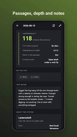 Vadose: Cave Trip Log Screenshot 2