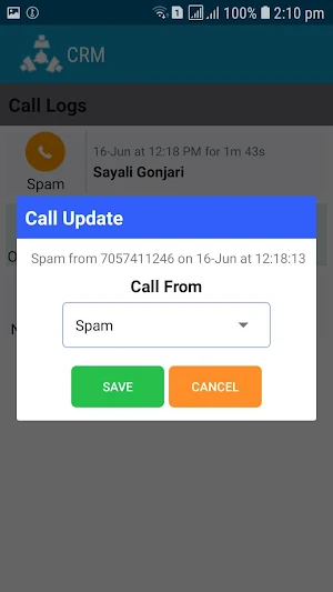 Ekatm CRM Call Log Screenshot 3