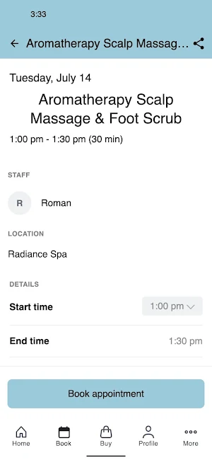 Radiance Spa Screenshot 2