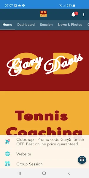 Gary Davis Tennis Coaching Screenshot 1