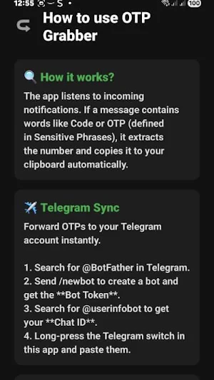 OTP Grabber - SMS Auto Copy Screenshot 1