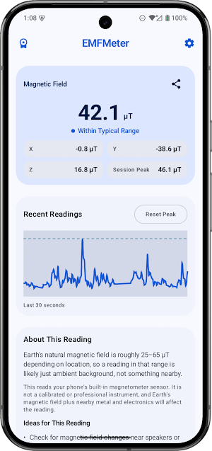 EMF Meter: Magnetometer Reader Screenshot 1