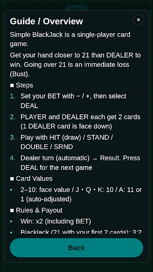 Simple Blackjack Card Game Screenshot 3