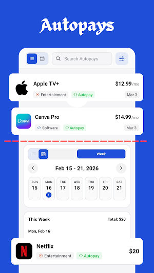 TrackAutopay: Bill Tracker Screenshot 1