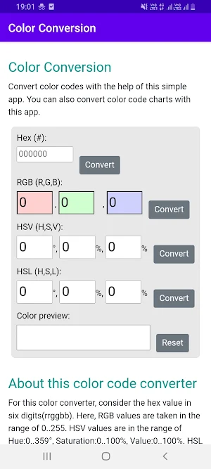 Color code conversion app Screenshot 0
