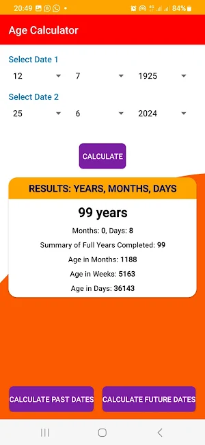 Age and Dates Caculator Screenshot 1