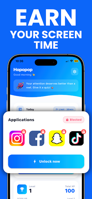 Hopopop - App Blocker & Quiz Screenshot 0