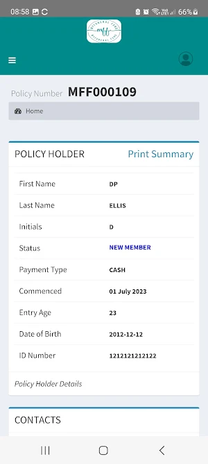 My Funeral Fund Member Portal Screenshot 2