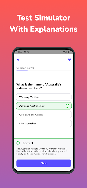 AU Citizenship Prep Test 2025 Screenshot 1