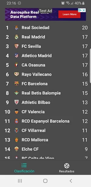 Results La Liga 2021-2022 Screenshot 0
