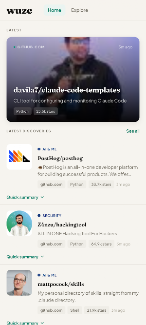 Wuze – Tech Discovery Feed Screenshot 1