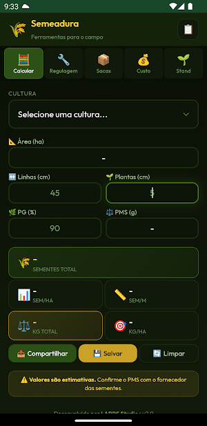 Cálculo de Semeadura Screenshot 0