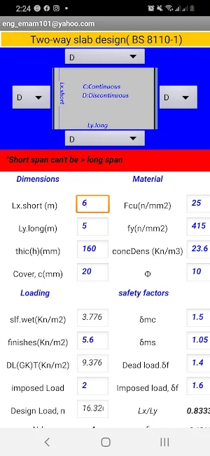 2way solid slab design BS8110 Screenshot 1