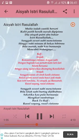 Aisyah Istri Rosulallah Lirik Screenshot 3