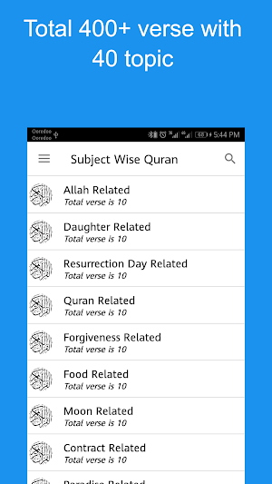 Subject Wise Quran - Quran Topic in English Screenshot 1