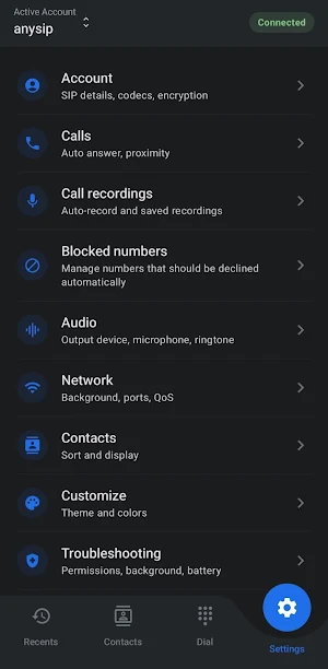 AnySIP: VoIP & SIP Softphone Screenshot 0