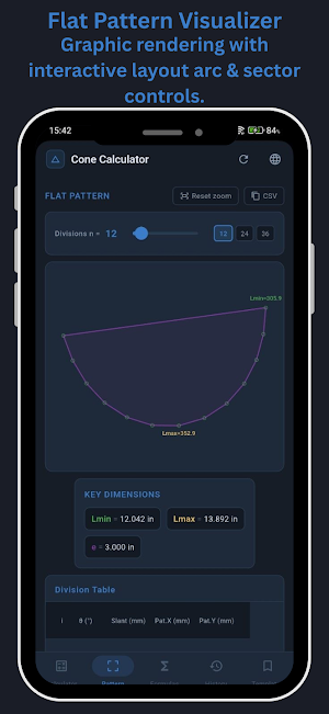 Cone Flat Pattern Calculator Screenshot 1