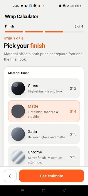 Vehicle Wrapping Calculator Screenshot 3