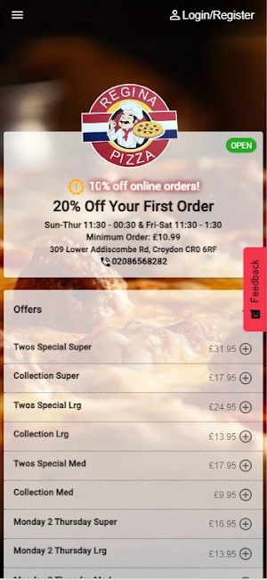 Regina Pizza Screenshot 0