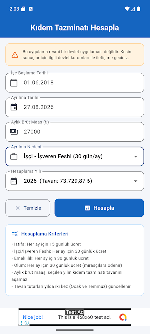 Kıdem Tazminatı Hesaplama Screenshot 0