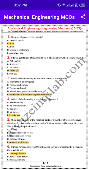 Mechanical Engineering MCQs Screenshot 3