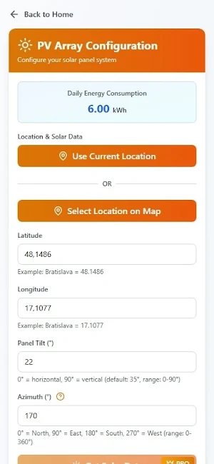 Off-Grid PV Calculator Screenshot 2