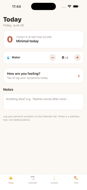 Phase: Menopause & HRT Tracker Screenshot 1