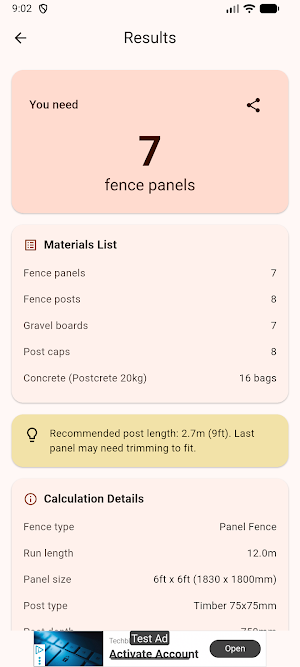 Fencing Calculator Screenshot 2