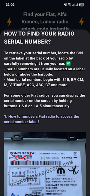 Fiat Alfa Radio Code - Instant Screenshot 3