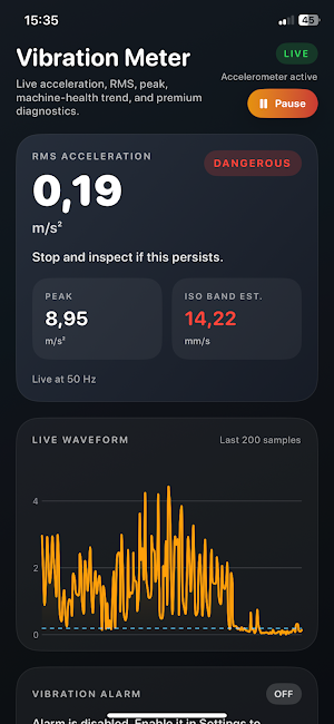 Vibration detector sensor Screenshot 1