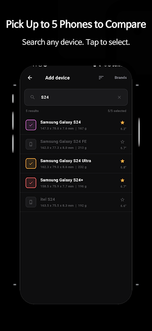 Phone Size - Comparison Tool Screenshot 2