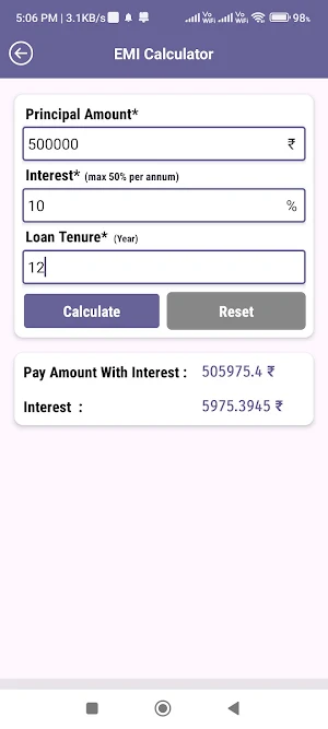LoanCash - EMI Loan Calculator Screenshot 2