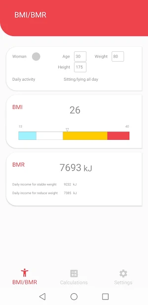 BMI BMR Calculator Screenshot 0