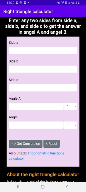 Right triangle calculator Screenshot 1