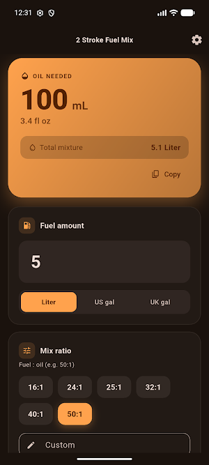 2 Stroke Fuel Mix Calculator Screenshot 0