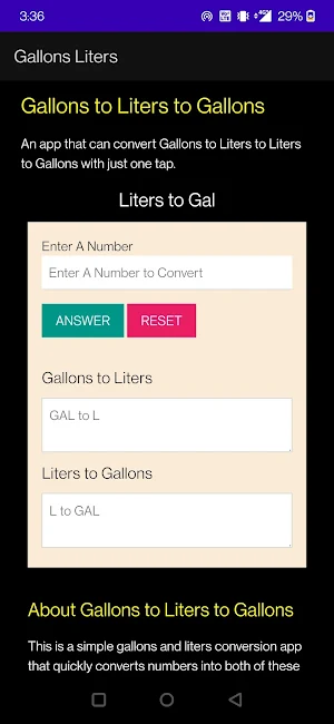 Gallons to Liters to Gallons Screenshot 0